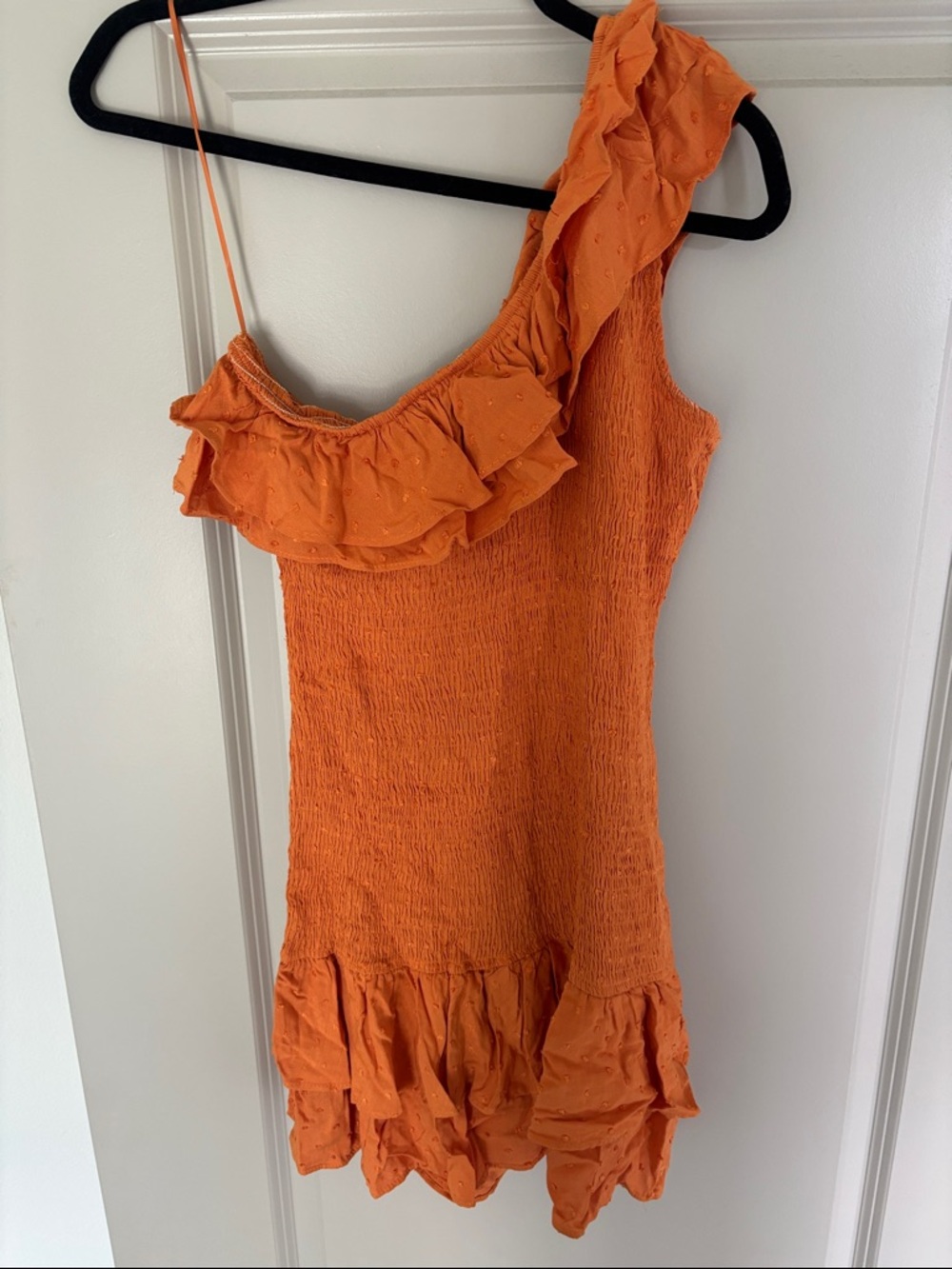 Blue Blush Orange One-Shoulder Ruffle Mini Dress
